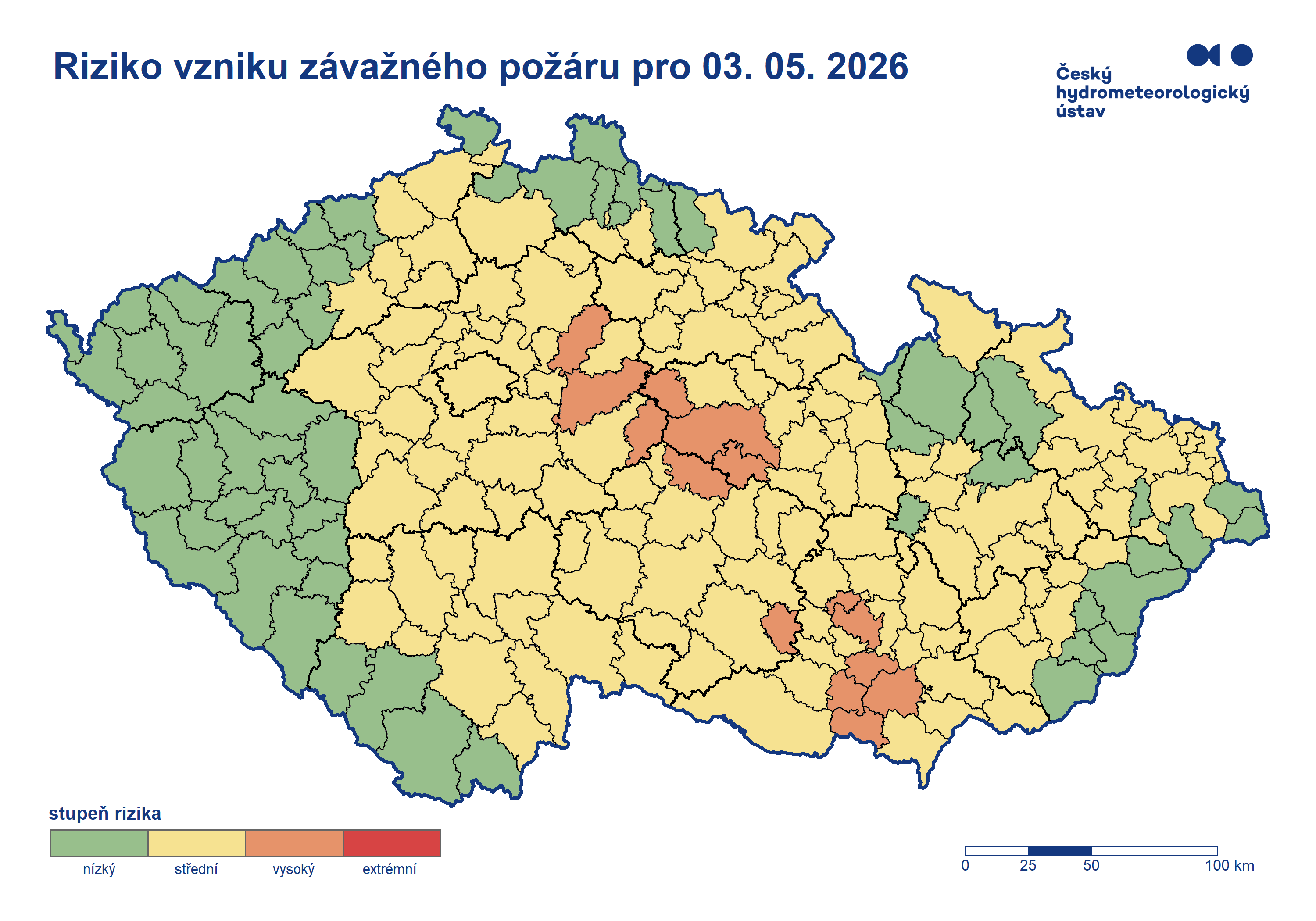 Riziko závažných požárů pozítří